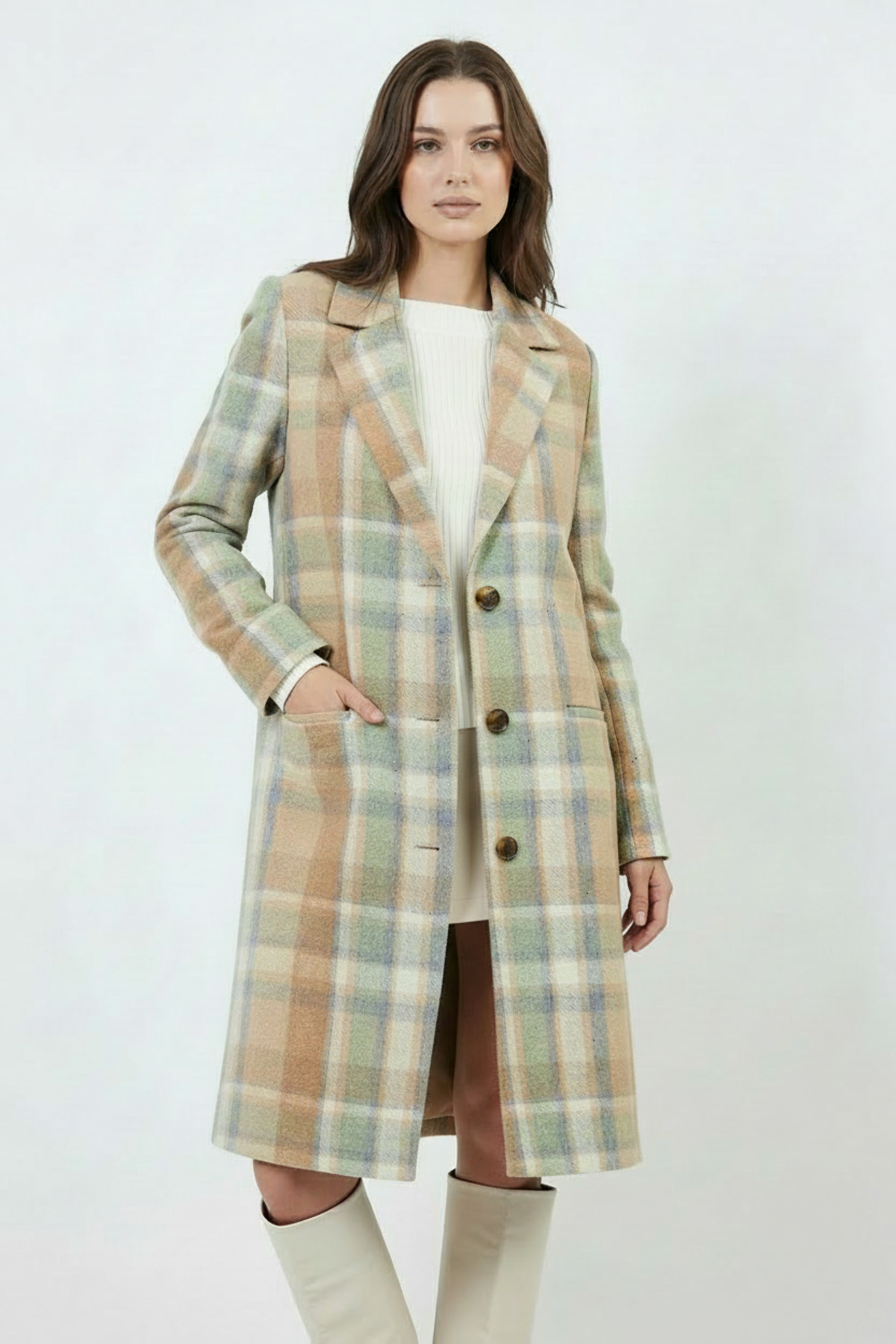 Volanlı  Ekose Desenli Palto - Görsel 3