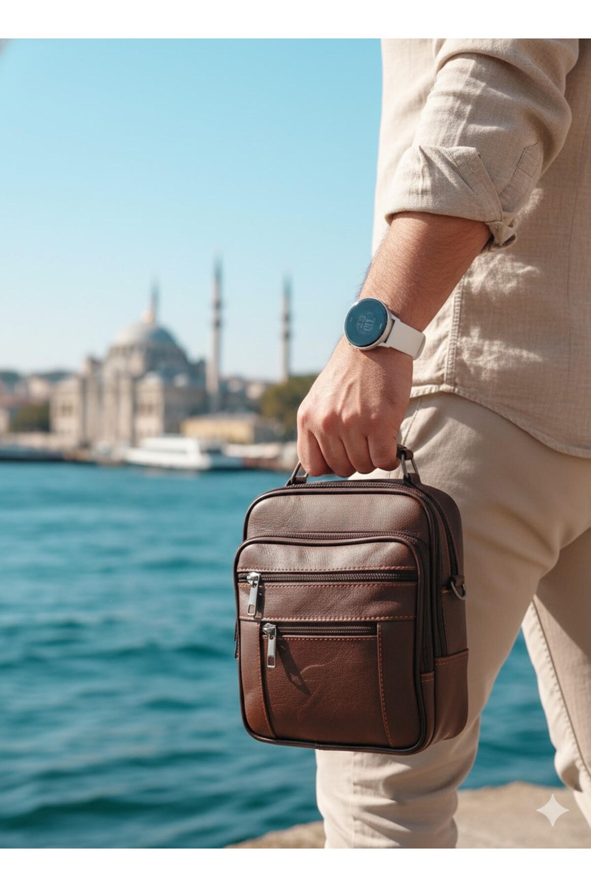 Newish Polo Hakiki Deri Postacı Kasalı El Omuz Çantası Ortaboy