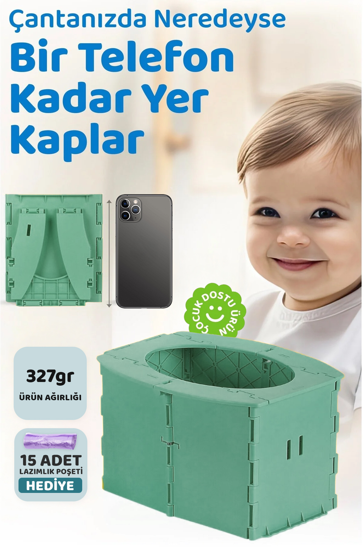Potty, Portable Travel Type Foldable Portable Children's Toilet, Green
