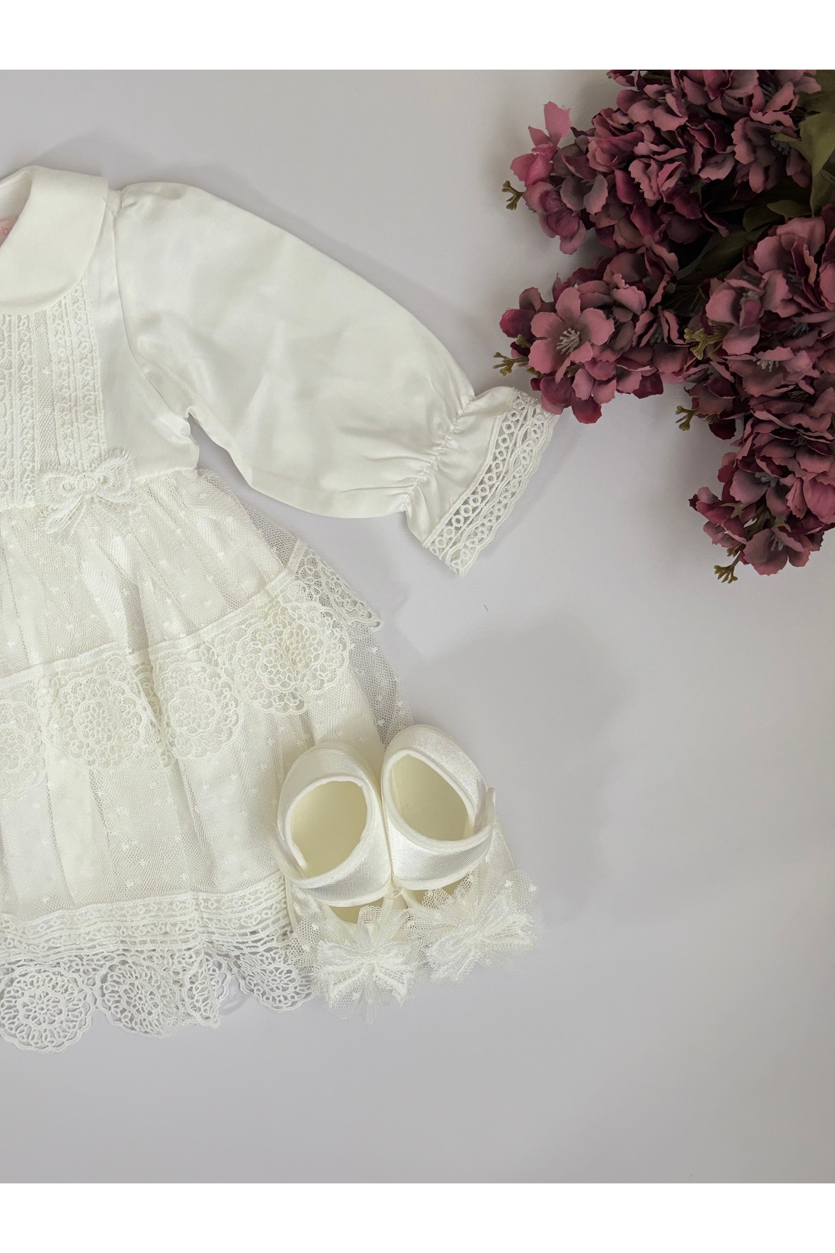 Cherub Baby Sare Model  Kız Bebek Dantelli Elbise Yenidoğan Lüx Elbise Seti - Hastane Çıkışı Ve Mevlütlük Takım fotoğrafı 3 (önizleme)