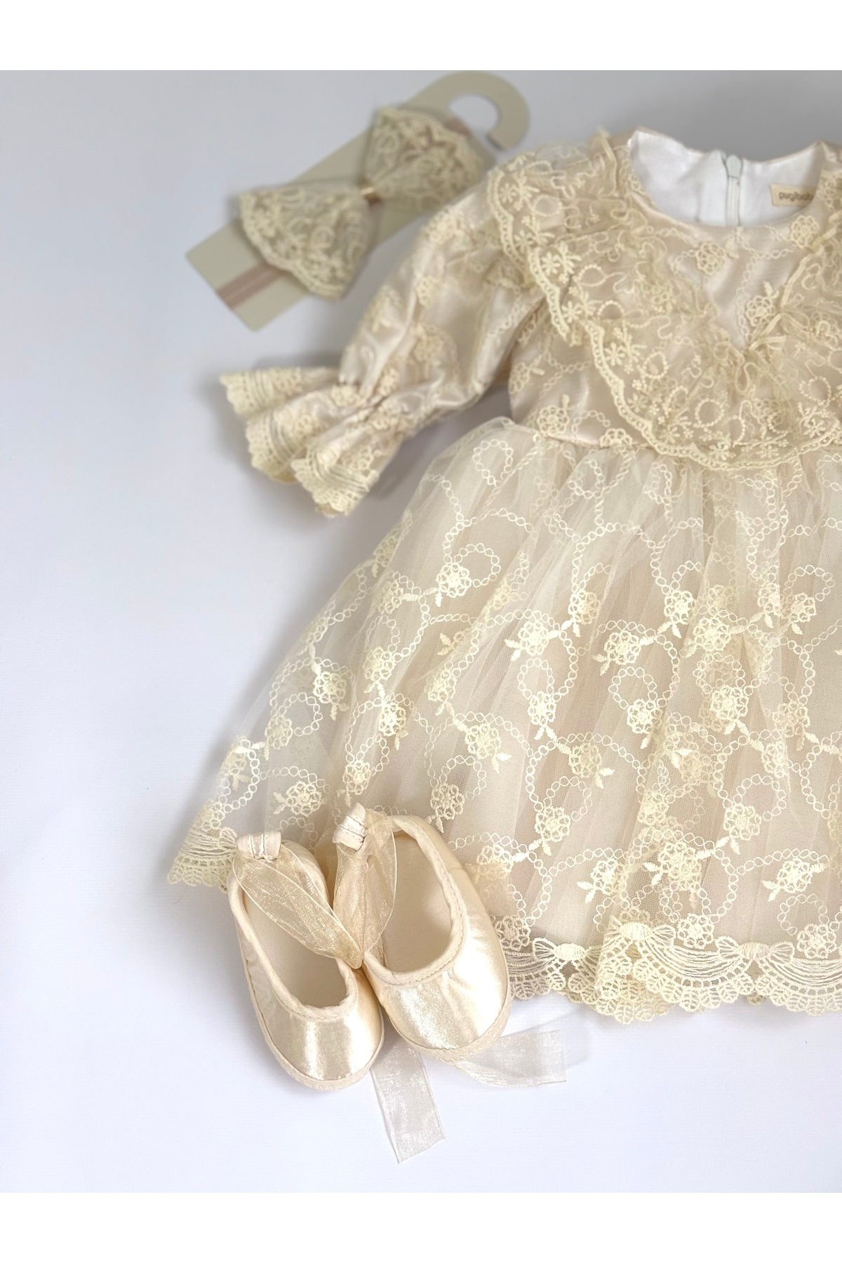 Cherub Baby Sakura Kız Bebek Güpürlü Elbise Yenidoğan Lüx Elbise Seti - Hastane Çıkışı Ve Mevlütlük Takım fotoğrafı 4 (önizleme)