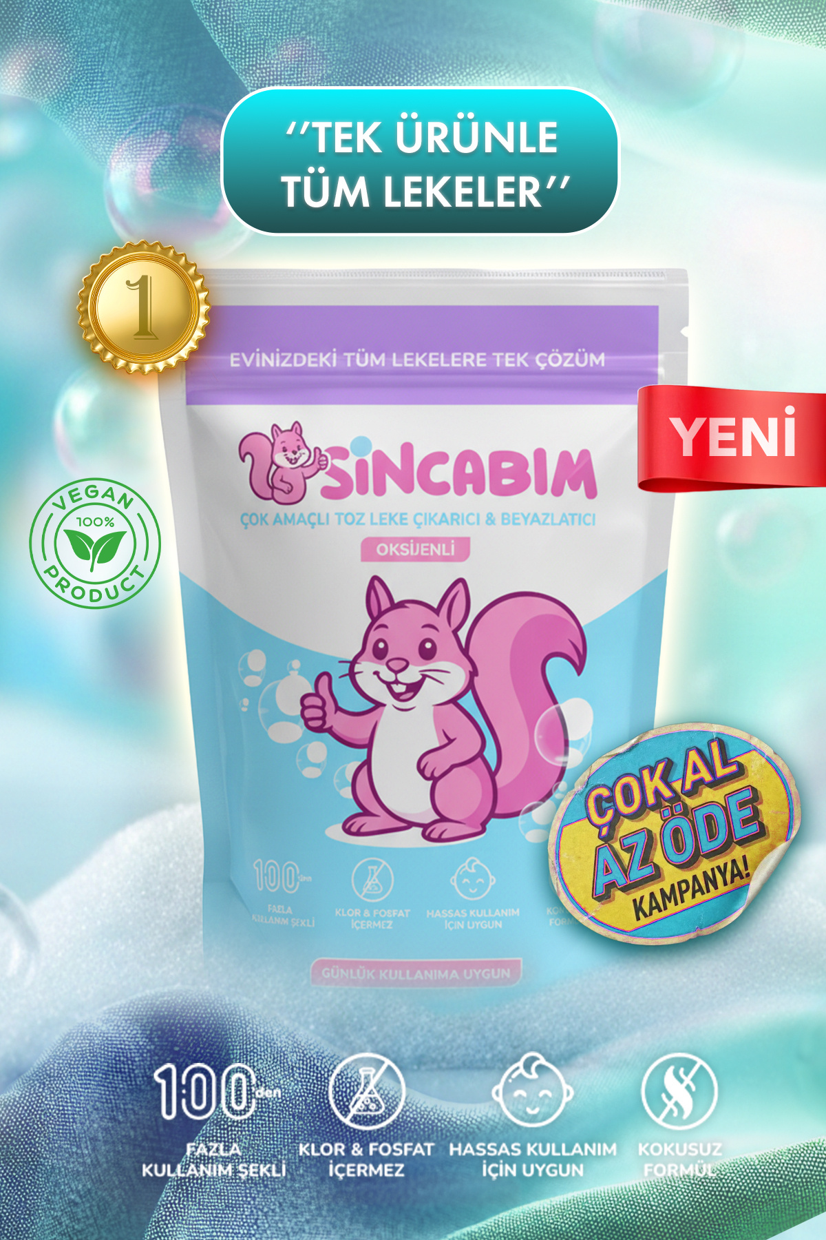 Sincabım Çok Amaçlı Oksijen Bazlı Toz Leke Çıkarıcı ve Beyazlatıcı 800 Gr