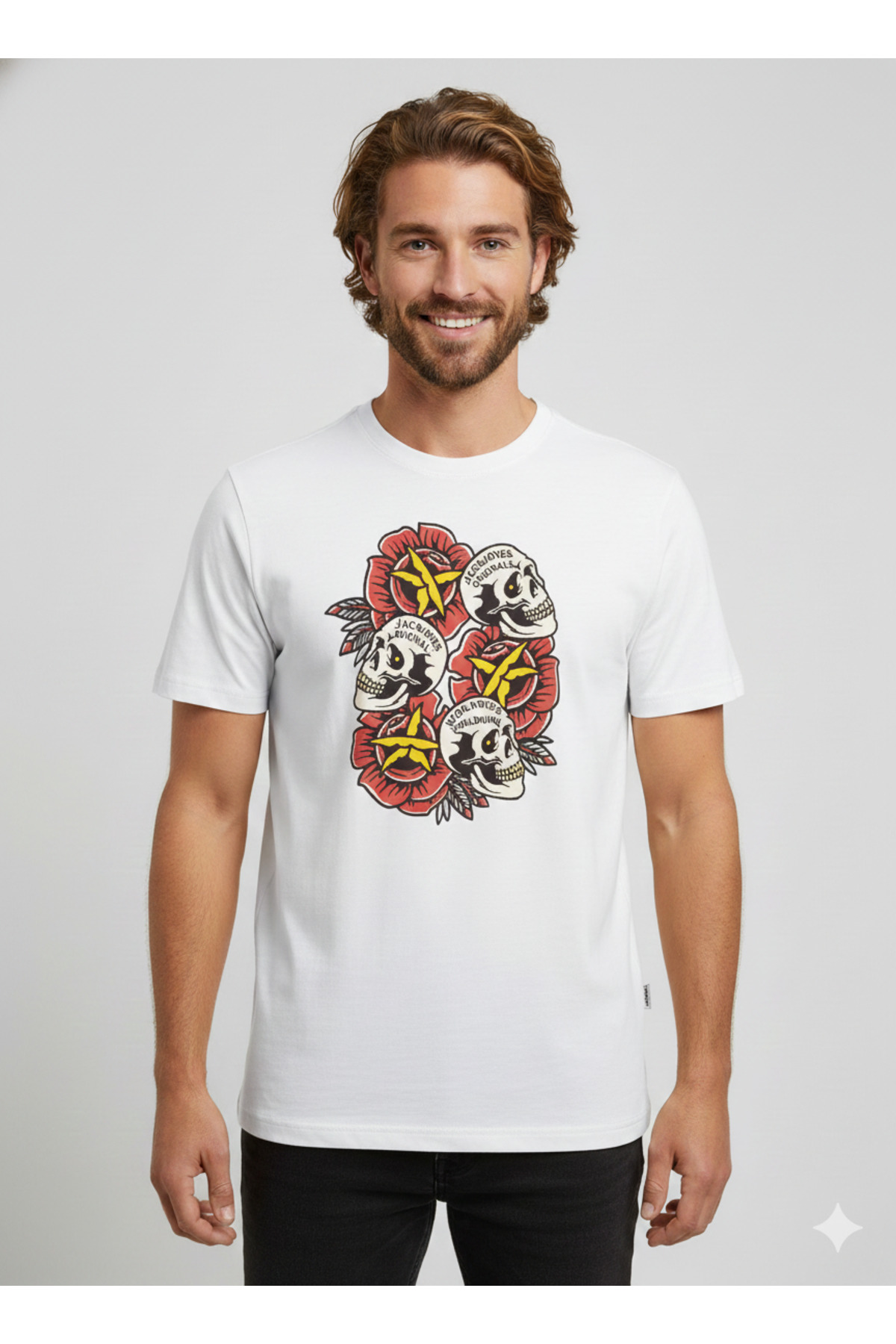 جک اند جونز تی‌شرت مردانه جک جونز مدل Joranatomy Skull یقه گرد سفید کد 12272966-01