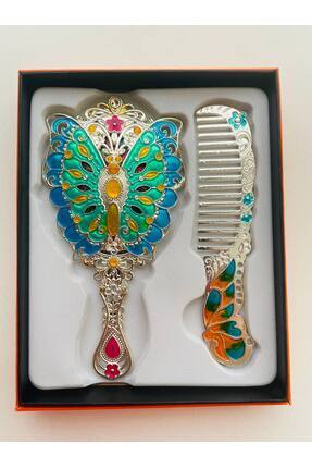 GALATA GIFT Ayna Tarak Seti, Tavuskuşu, Metal, Çeyizlik, Hediyelik Set, Minel...