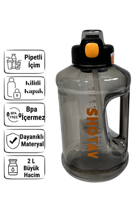 Shotay Sporcu Matara 2 LT – Pipetli, Kilitli Kapak, Taşıma Kollu - SİYAH