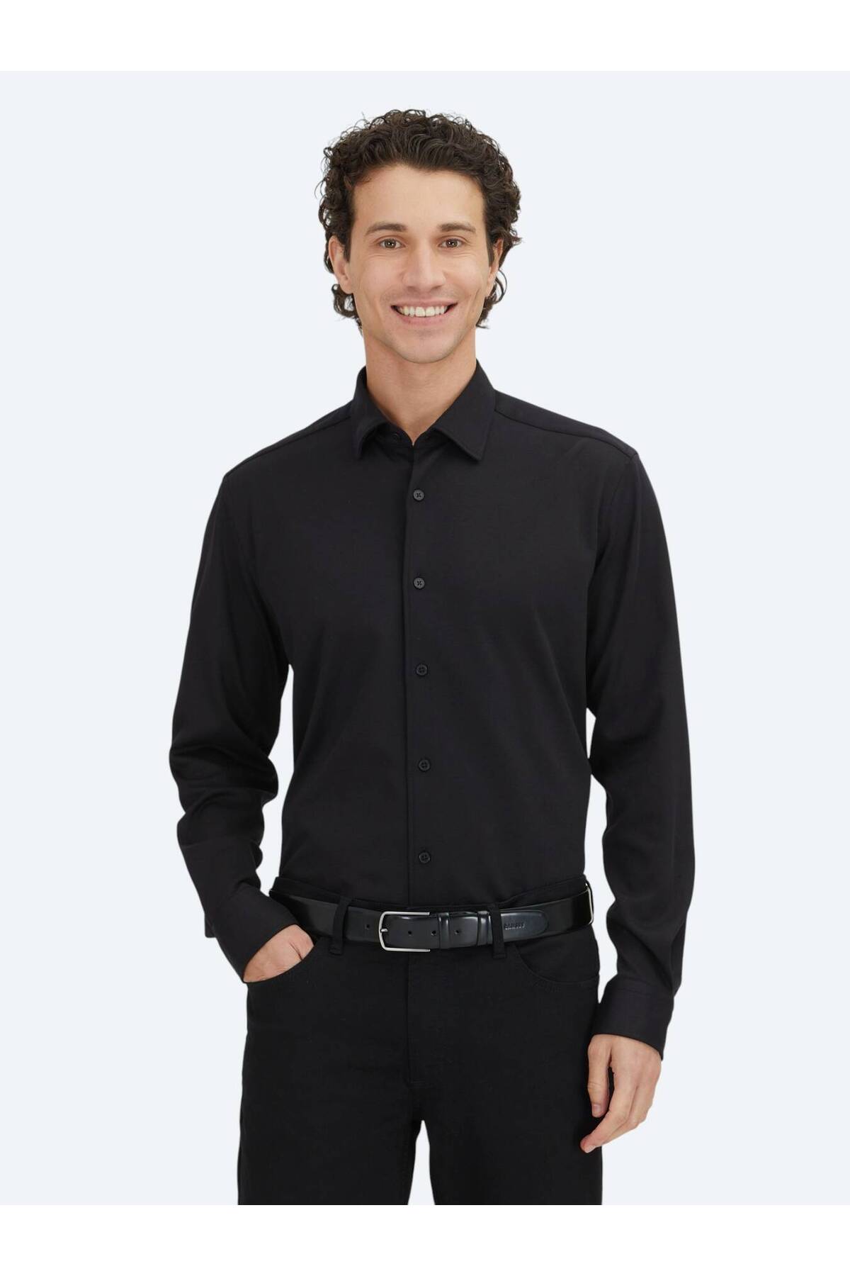 پیراهن مردانه ۱۰۰٪ نخی طرح دار ساده مشکی Kip