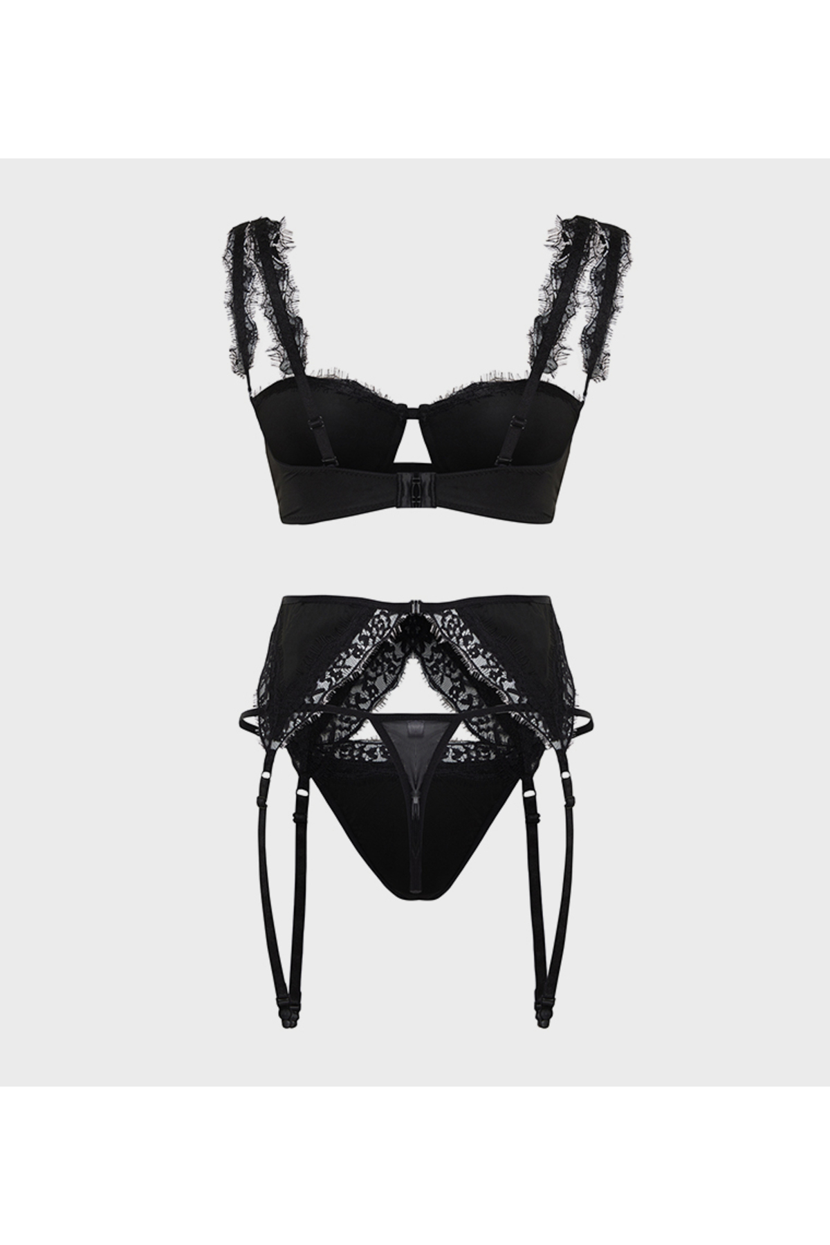 Laperissa  Siyah Micro Dantel Detaylı Jartiyerli Kapsız Örme İç Çamaşırı Takımı - Görsel 7