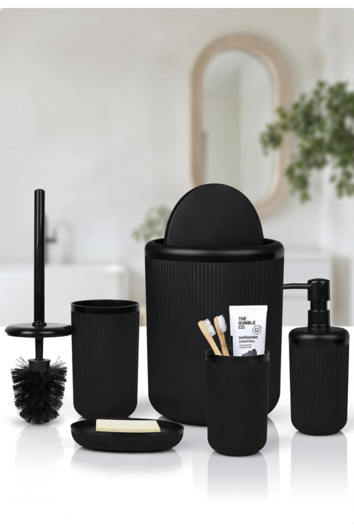 Okyanus Home Σετ Μπάνιου Mina Μαύρο Ριγέ Στρογγυλό