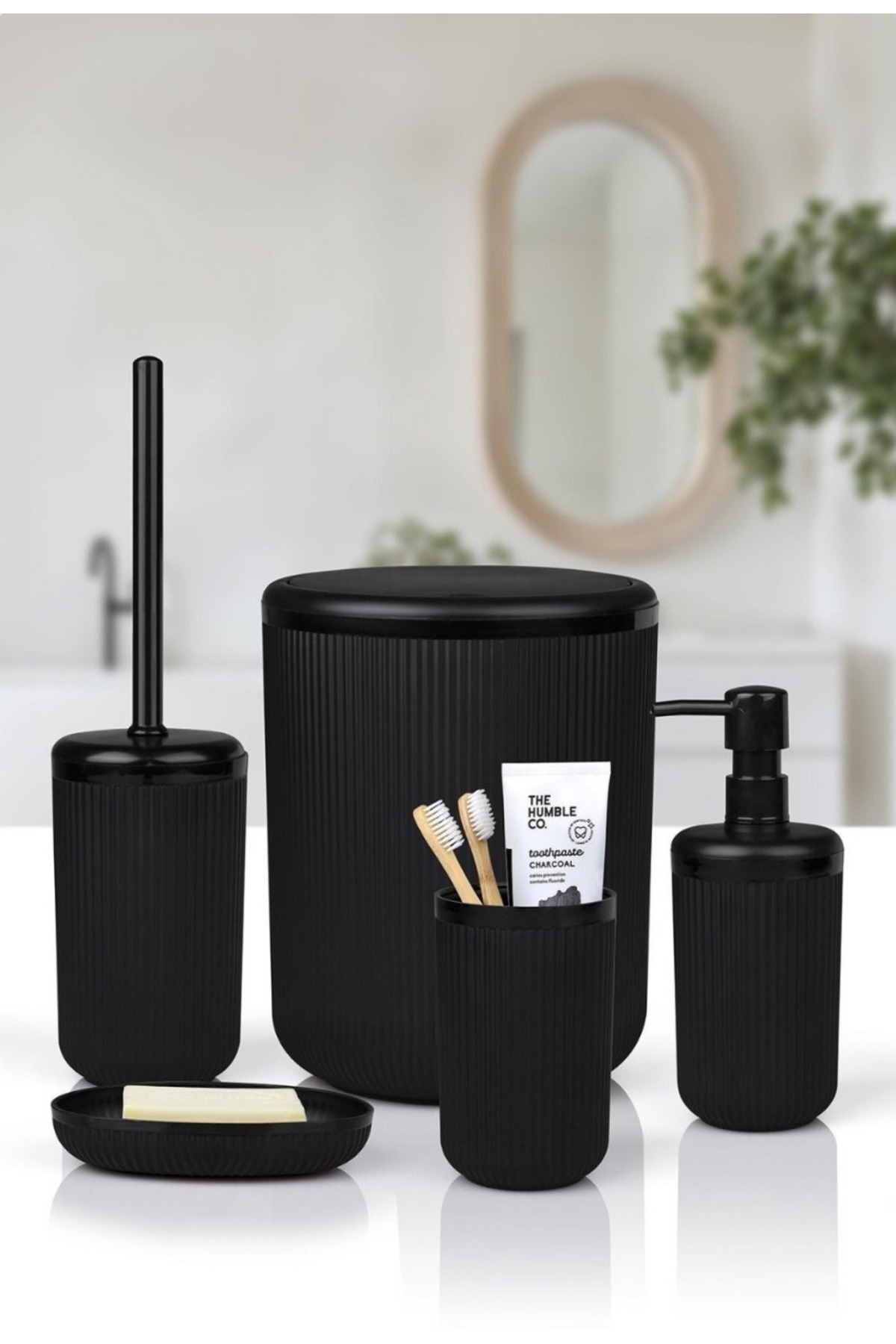 Okyanus Home Σετ Μπάνιου Mina Μαύρο Ριγέ Στρογγυλό