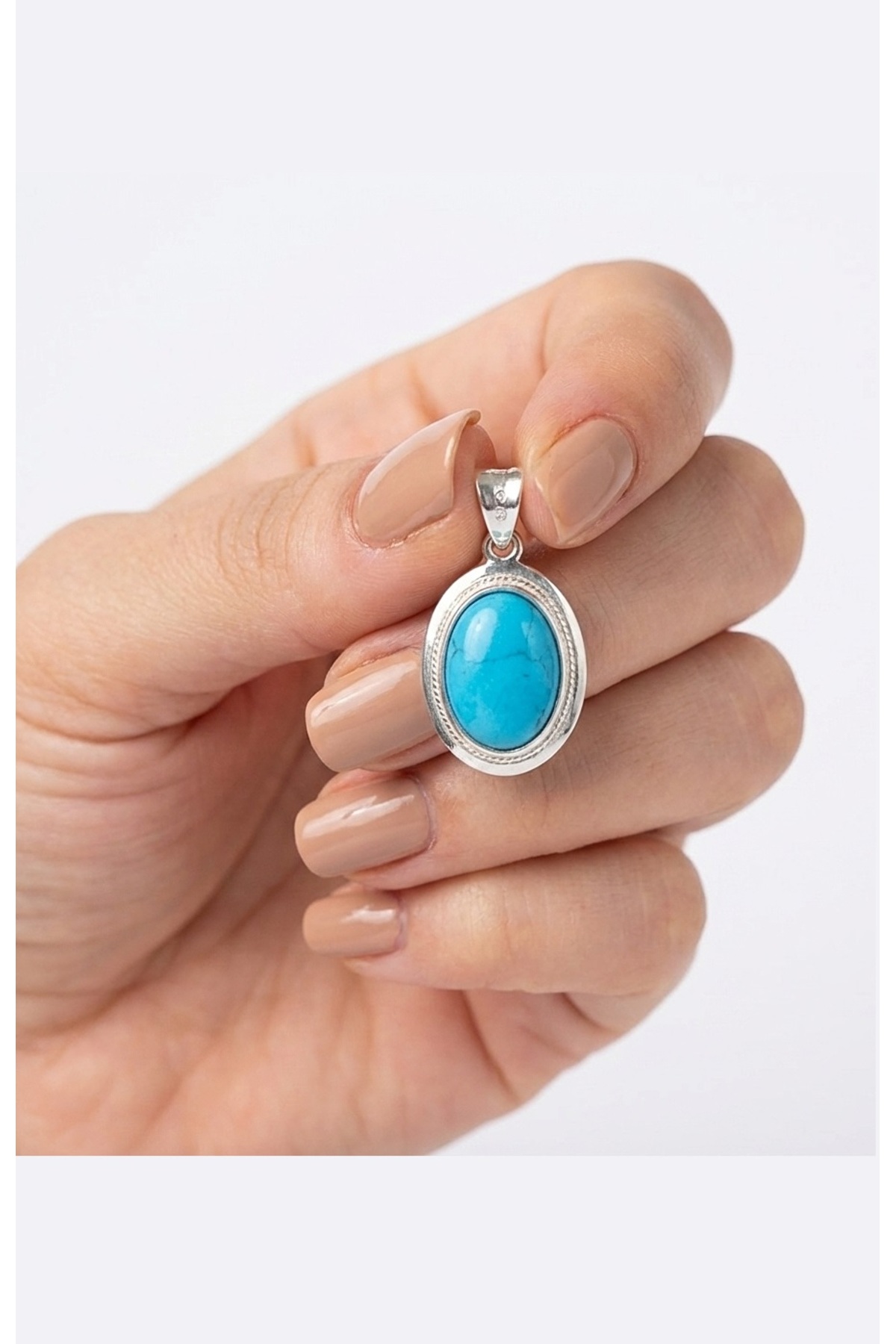 Erer Gümüş Gümüş Firuze Taşlı Bayan Kolye Ucu Dlp669e