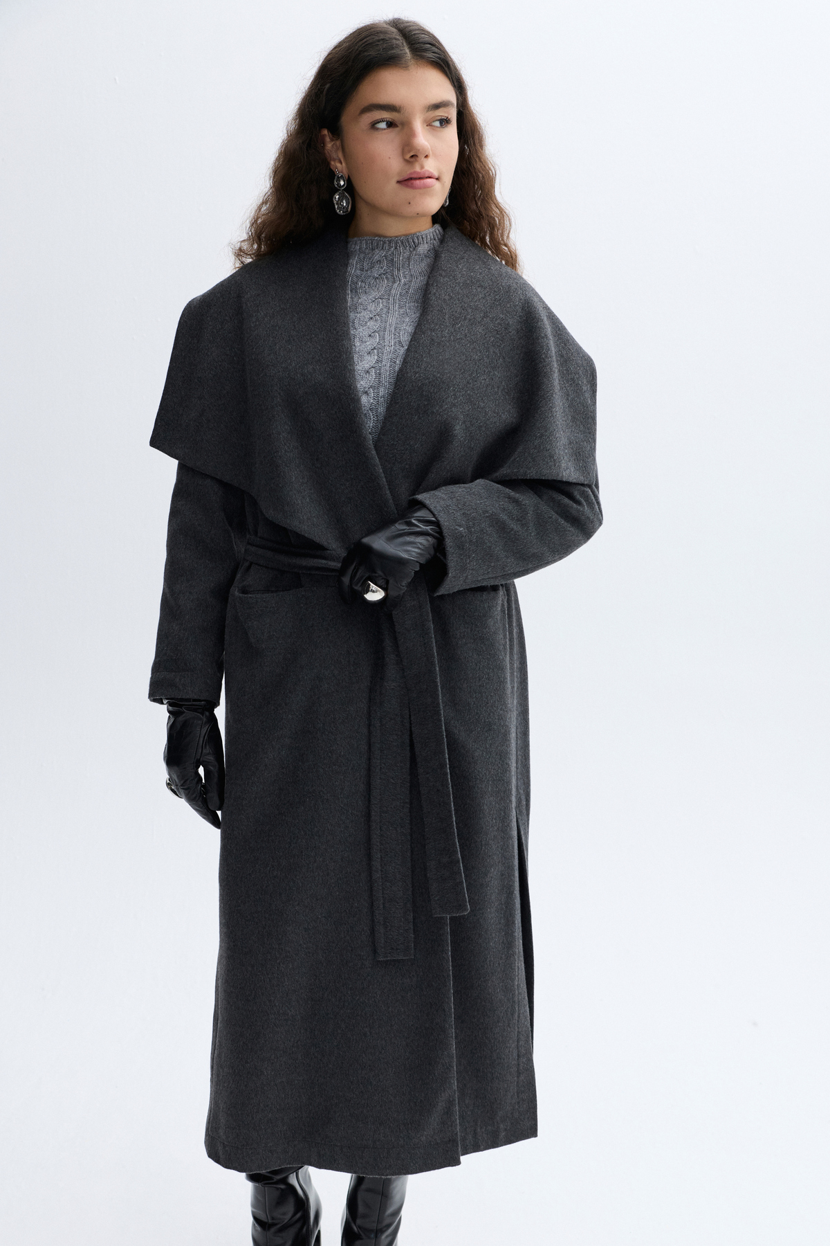 Mudo  OVERSIZE KEMERLİ UZUN PALTO - Görsel 4