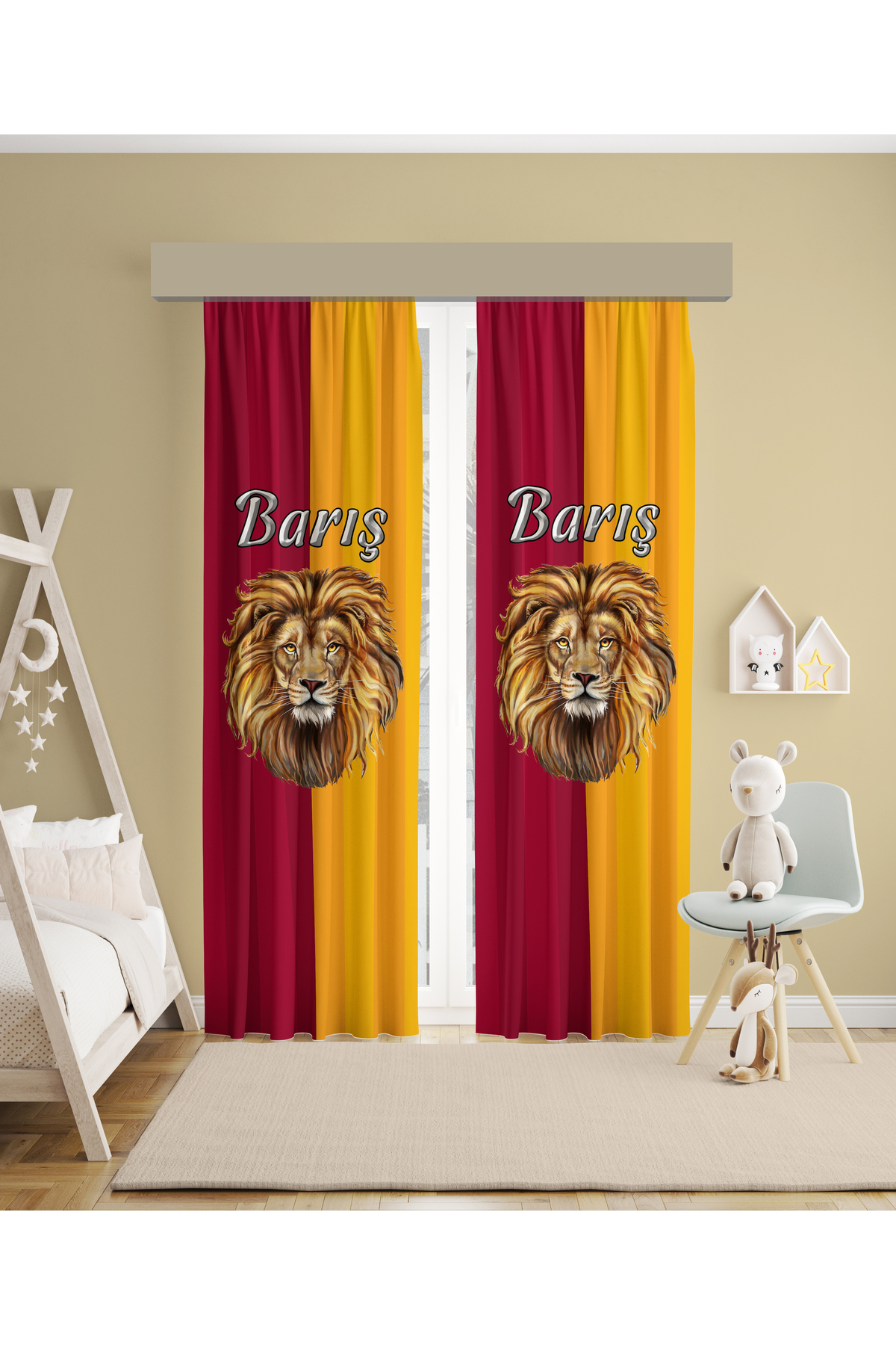BABY and CHILDREN 'S ROOM Lion Patterned 2 Wings Background Curtain