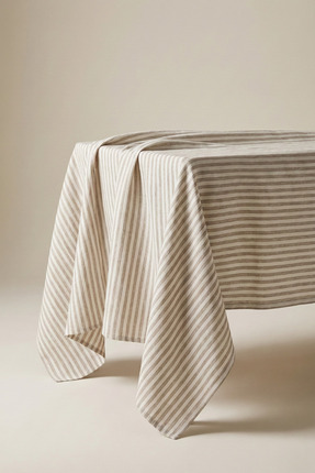 Kayasoft Sütlü Kahve Çizgili Masa Örtüsü – Pamuk Keten Dikdörtgen Sofra Örtüsü