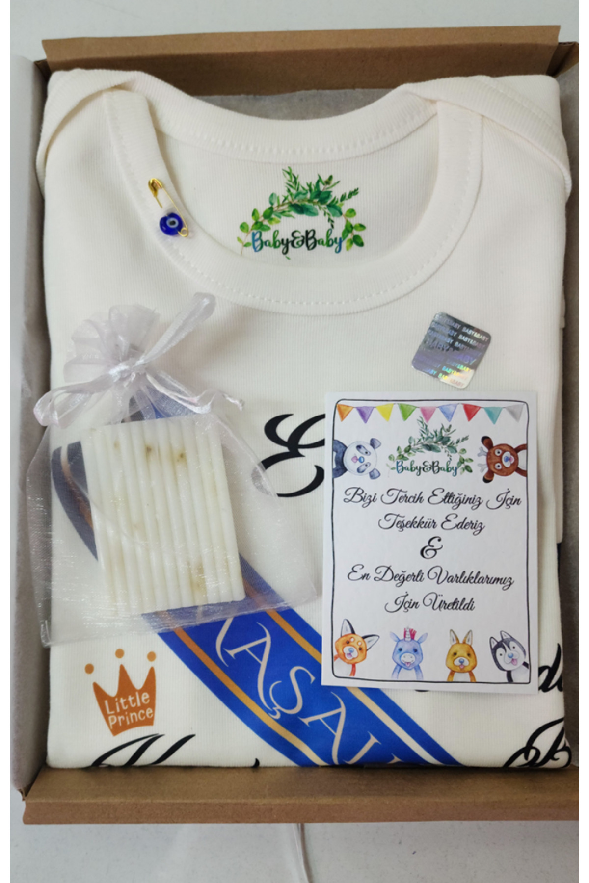 Baby&Baby Isim Yazılabilir Sünnet Oldum Maşallah %100 Pamuklu Organik Baskılı Erkek Bebek Body Zıbın fotoğrafı 5 (önizleme)