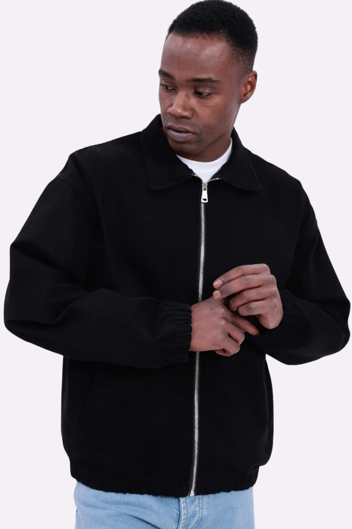 freemen  Erkek Basic Gabardin Kumaş Fermuarlı Oversize Mevsimlik Polo Yaka Siyah Ceket - Görsel 2