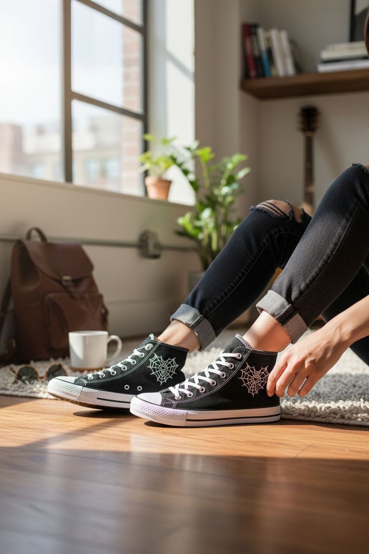 Lideral Heart Spider Web Baskılı Convers Unisex Boğazlı Bağcıklı Sneaker Günlük Rahat Ayakkabı görsel 6