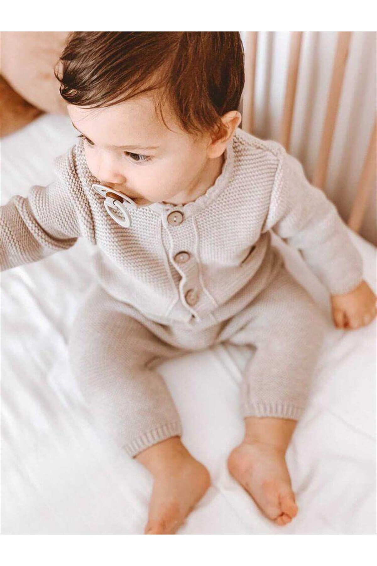 Minora Şık Bebek Bej Triko Linksli Tulum fotoğrafı 3 (önizleme)