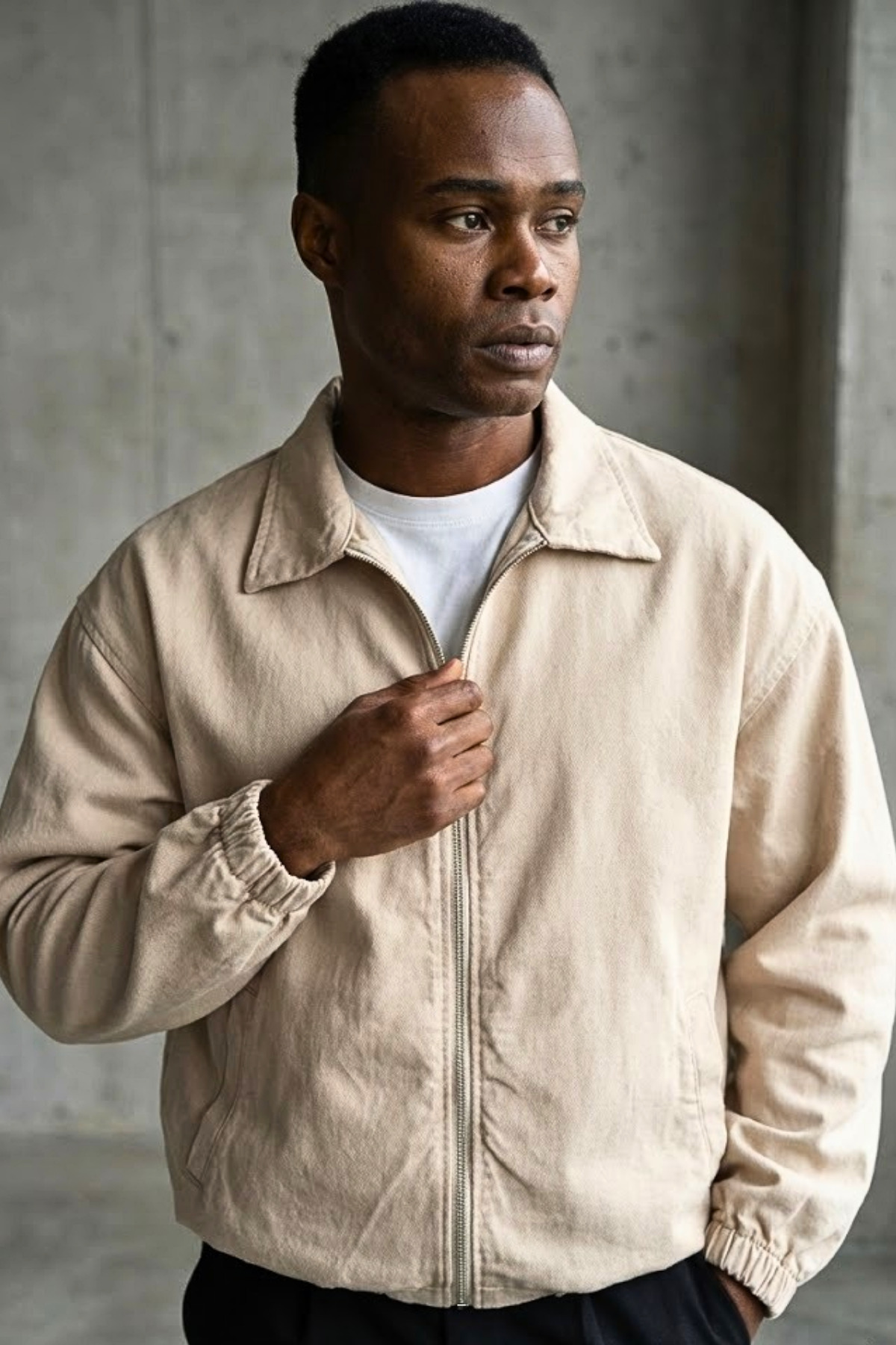 freemen  Erkek Basic Gabardin Kumaş Fermuarlı Oversize Mevsimlik Polo Yaka Bej Ceket - Görsel 4