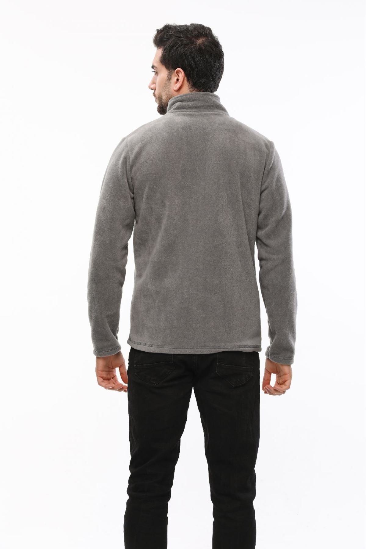 VEGA PORT Unisex Orta Gri Bato Yaka Tam Fermuarlı 3 Cepli Outdoor Polar Ceket görsel 5