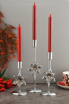 AKSESUAR EVRENİ Flower Gümüş Mumluk Dekoratif Şamdan Paslanmaz Kaplama Metal ...