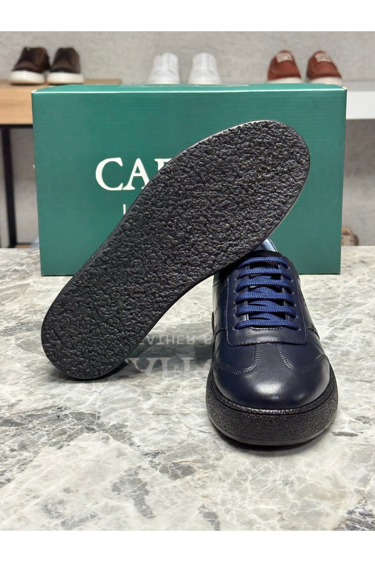 Caffcas Hakiki Deri Lacivert El Yapımı Casual Sneaker Erkek Ayakkabı 03-300 görsel 6