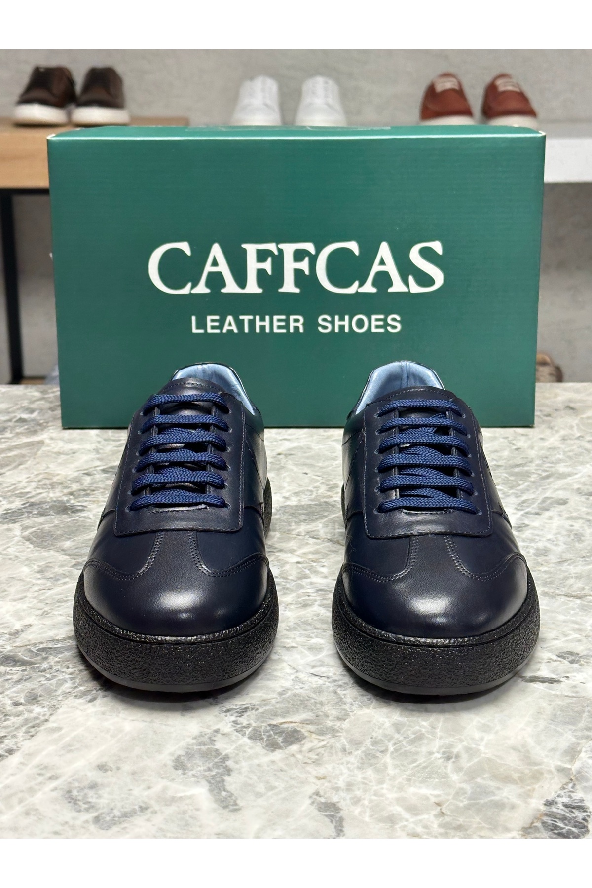Caffcas Hakiki Deri Lacivert El Yapımı Casual Sneaker Erkek Ayakkabı 03-300 görsel 4