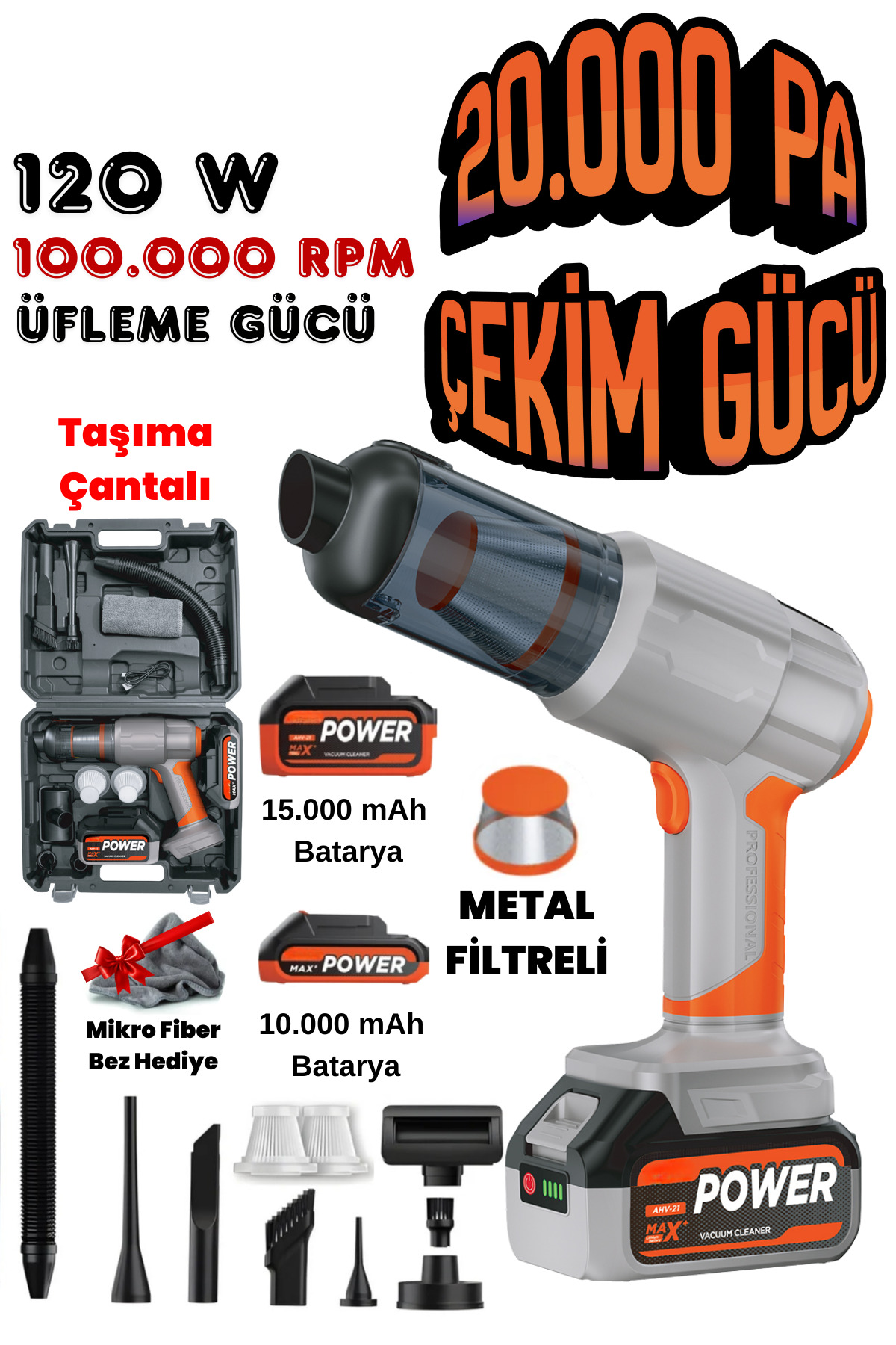post alley Kablosuz Araç Içi Süpürge 20.000PA Güçlü Emiş 90.000RPM