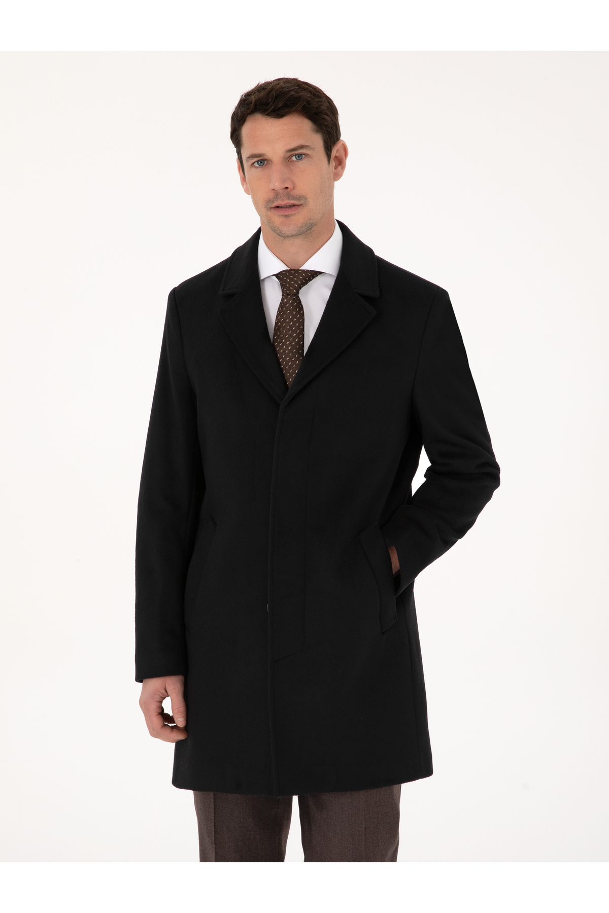Cacharel Siyah Slim Fit Yün Kaşmir Karışımlı Palto 50315262-VR046 görsel 3