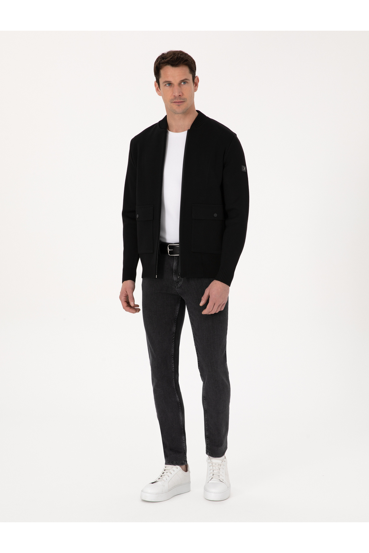 Siyah Slim Fit Yün Karışımlı Tam Fermuarlı Triko Hırka 50310564-VR046 — مشکی — تصویر 4 از 7