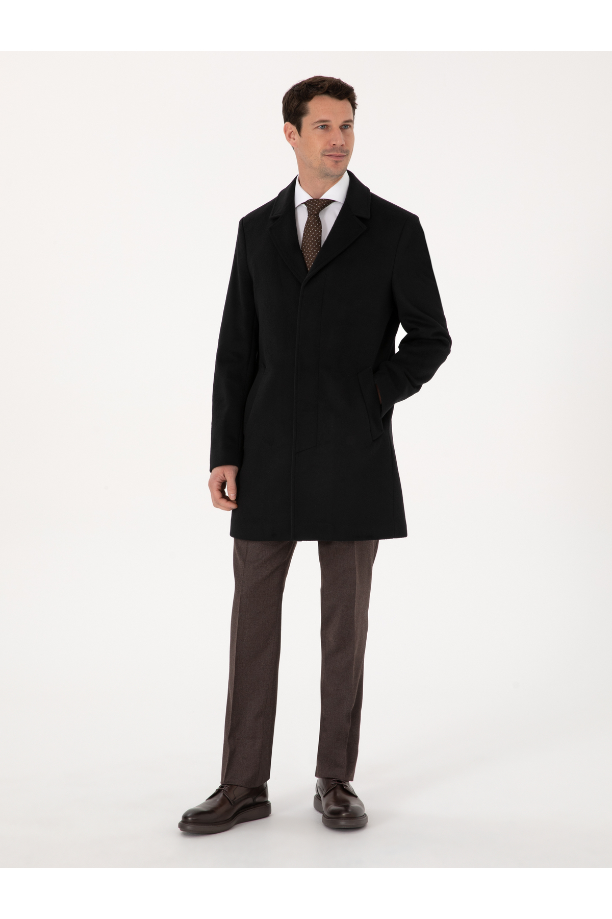 Cacharel Siyah Slim Fit Yün Kaşmir Karışımlı Palto 50315262-VR046 görsel 4