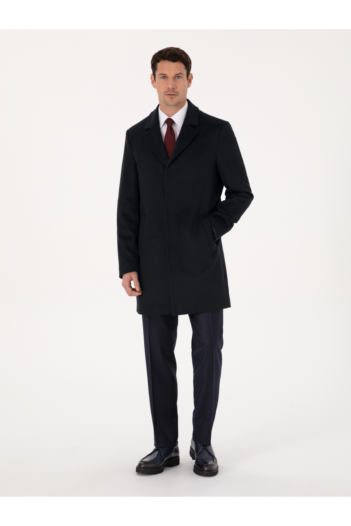 Cacharel Lacivert Slim Fit Yün Kaşmir Karışımlı Palto 50315262-VR033 görsel 4