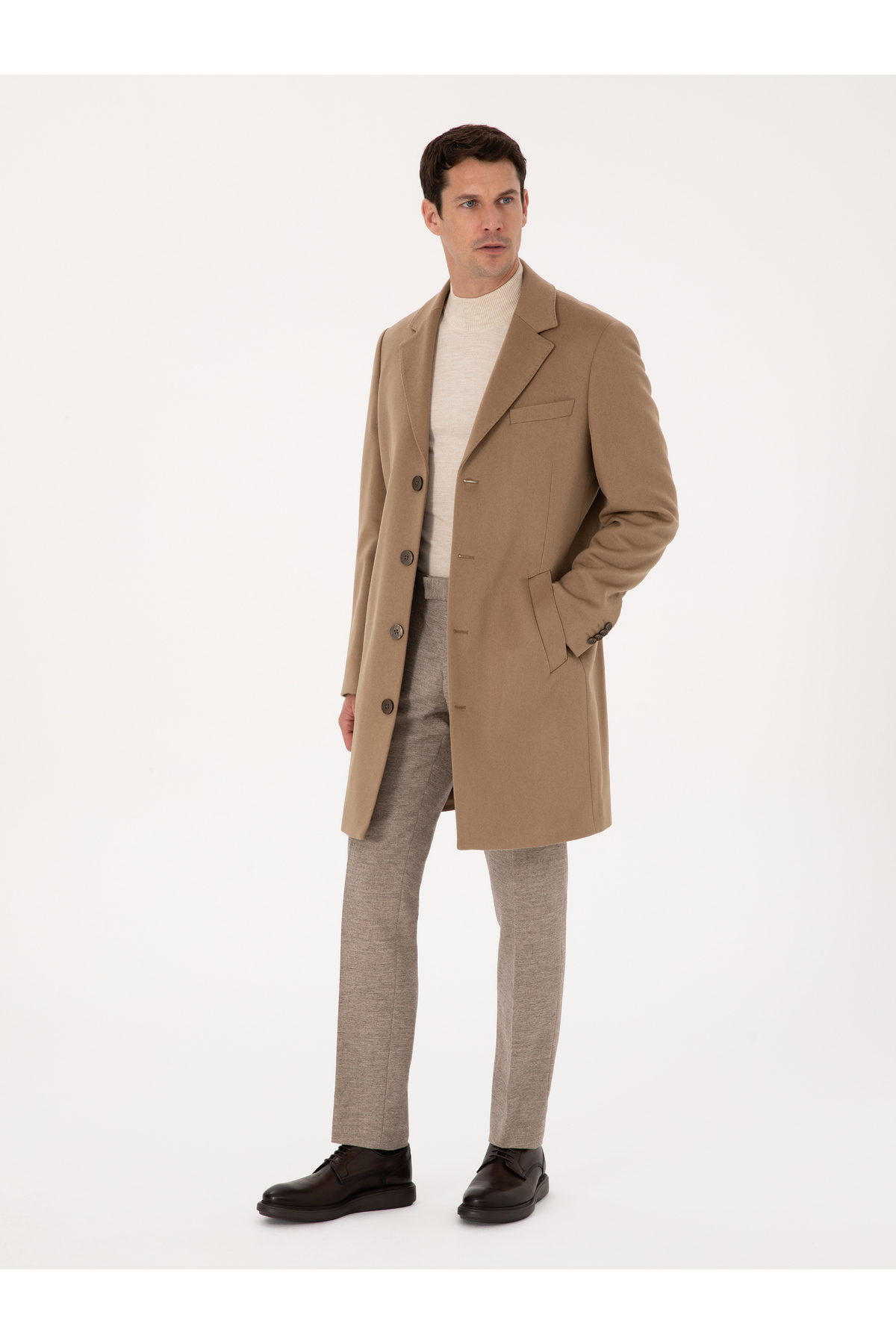 Cacharel Camel Slim Fit %100 Kaşmir Palto 50314889-VR015 görsel 4