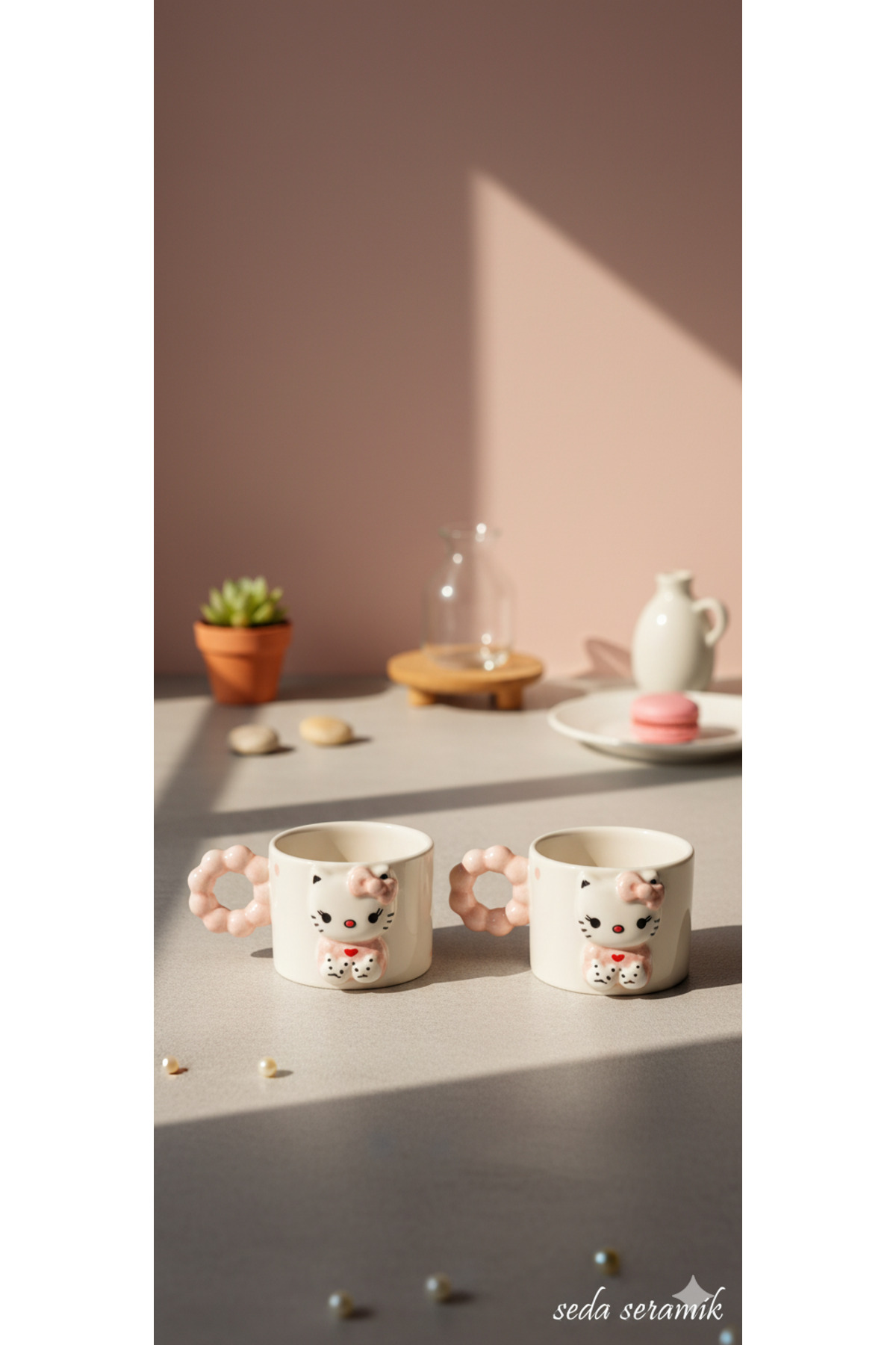 Handmade 2pcs Hello Kitty Design Coffee Mug Mug 200 ML