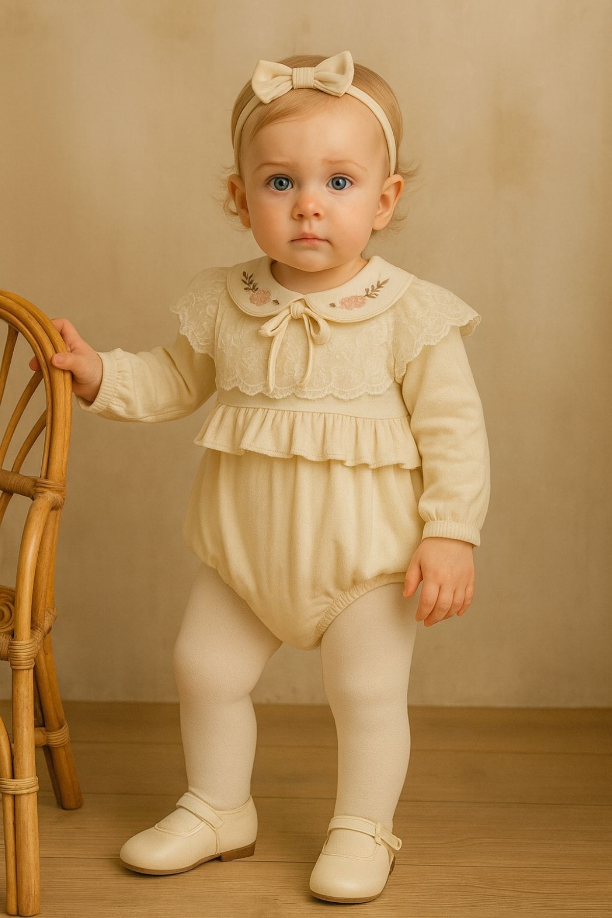 Minytrendy Kız Bebek İsim Baskılı Vintage Konsept Yenidoğan Tulum Romper Bandanalı Hediyelik Mevlüt Takım fotoğrafı 3 (önizleme)