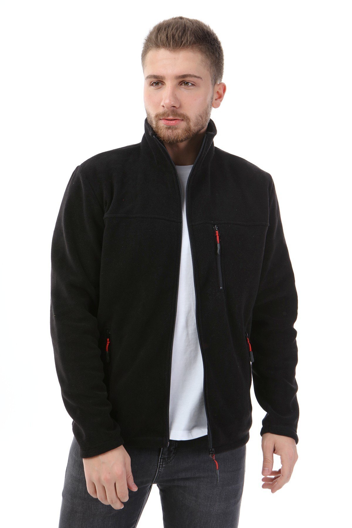 VEGA PORT Unisex Siyah Bato Yaka Tam Fermuarlı 3 Cepli Outdoor Polar Ceket