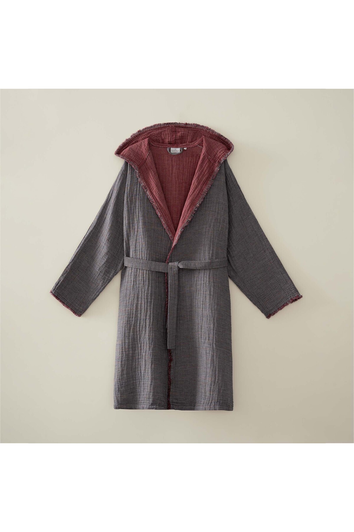Muna Men's Bathrobe 100% Organic Cotton Inject Claret Red-Anthracite