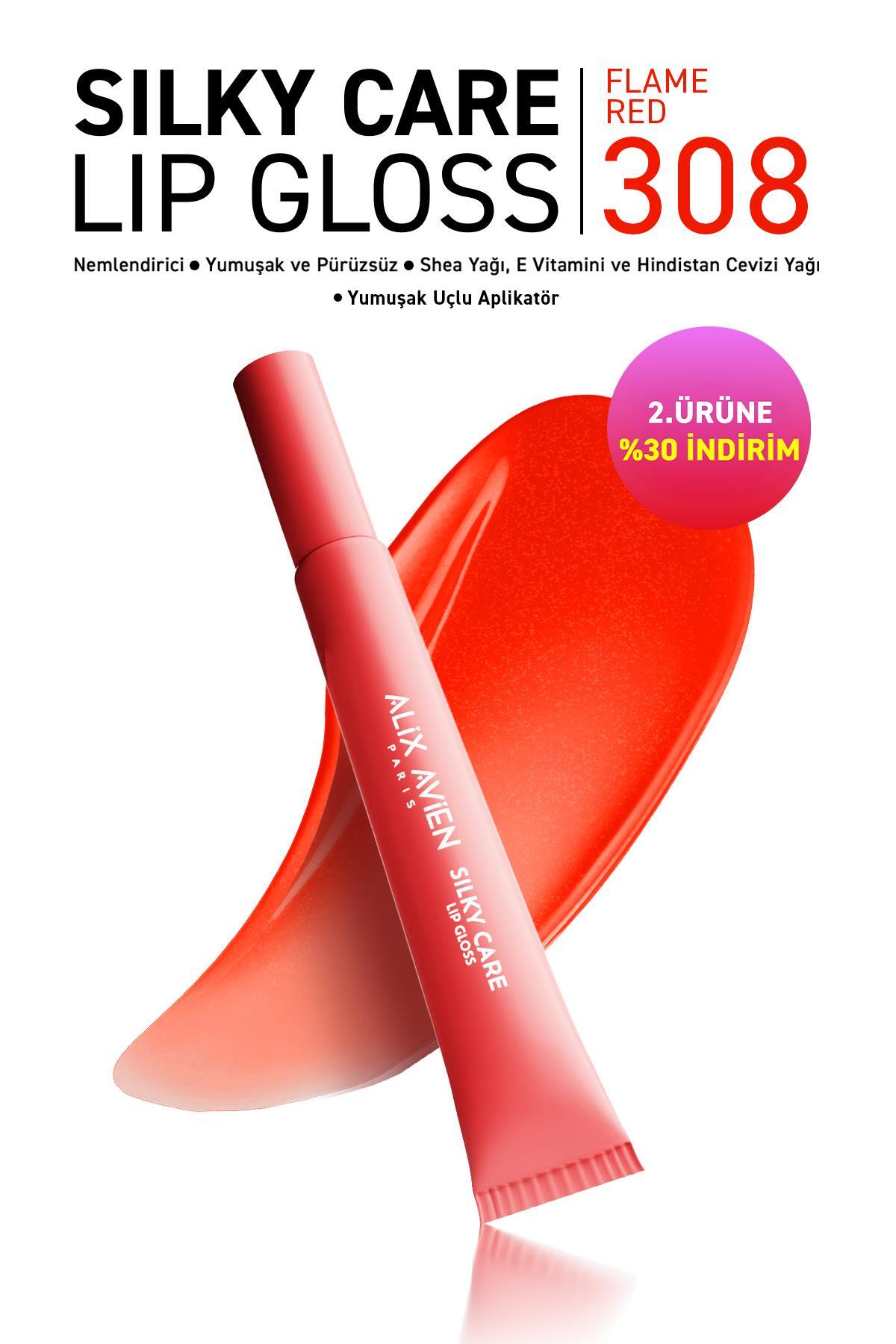 Alix Avien Dolgun Gürünüm ve Nemlendirici Etkili Dudak Parlatıcısı - Silky Care Lipgloss 308 Flame Red