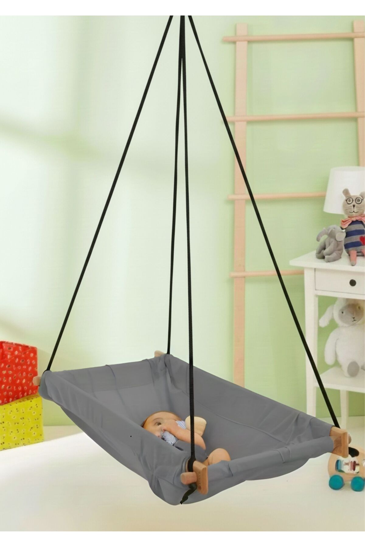 Wooden Spring Hopping Hammock Crib Hoppala Ceiling Hanging Hammock Swing Baby Bed ( GREY )