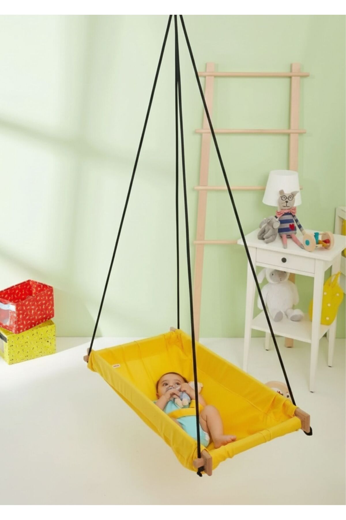 Wooden Spring Hopping Hammock Crib Hoppala Ceiling Hanging Hammock Swing Baby Bed(YELLOW)