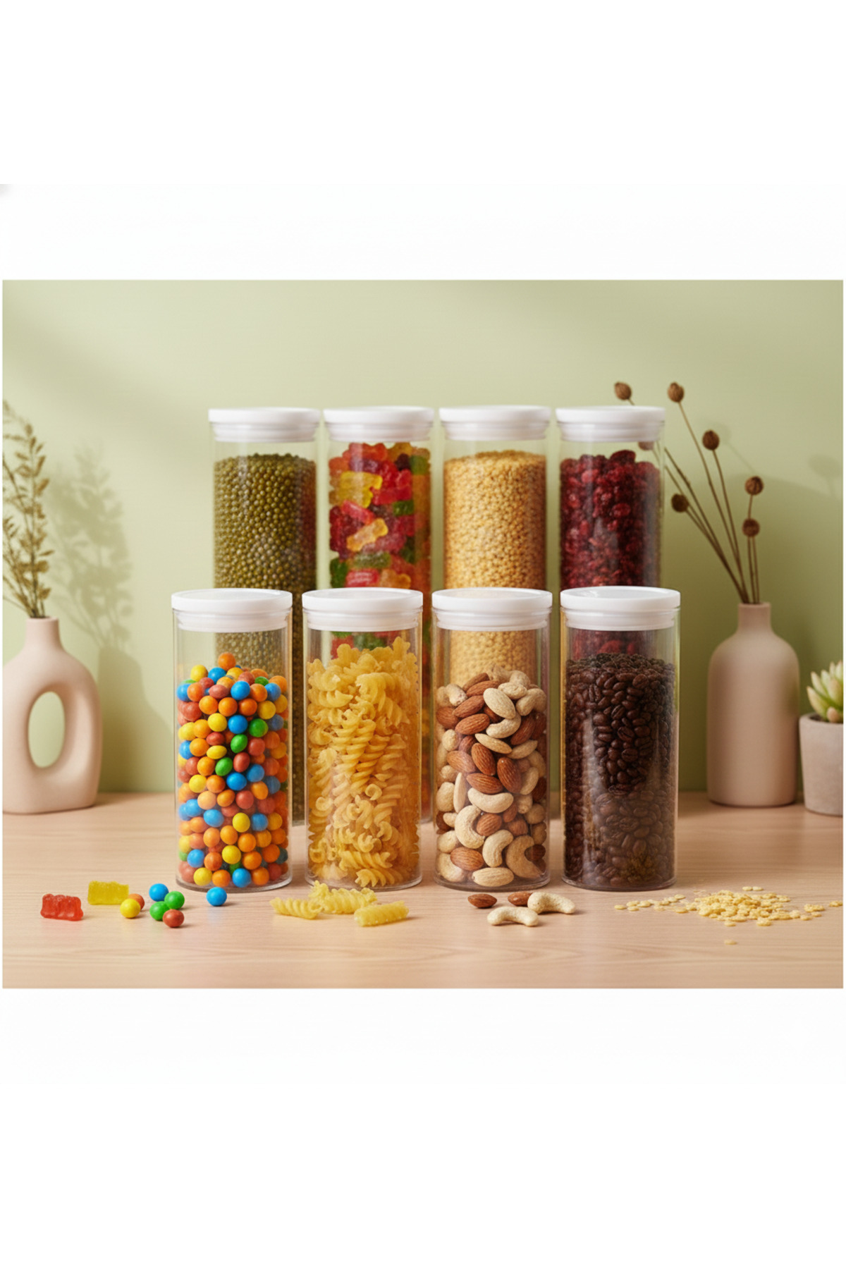 ظرف شیشه‌ای نگهدارنده مواد غذایی وکیوم 8 عددی سفید 43756