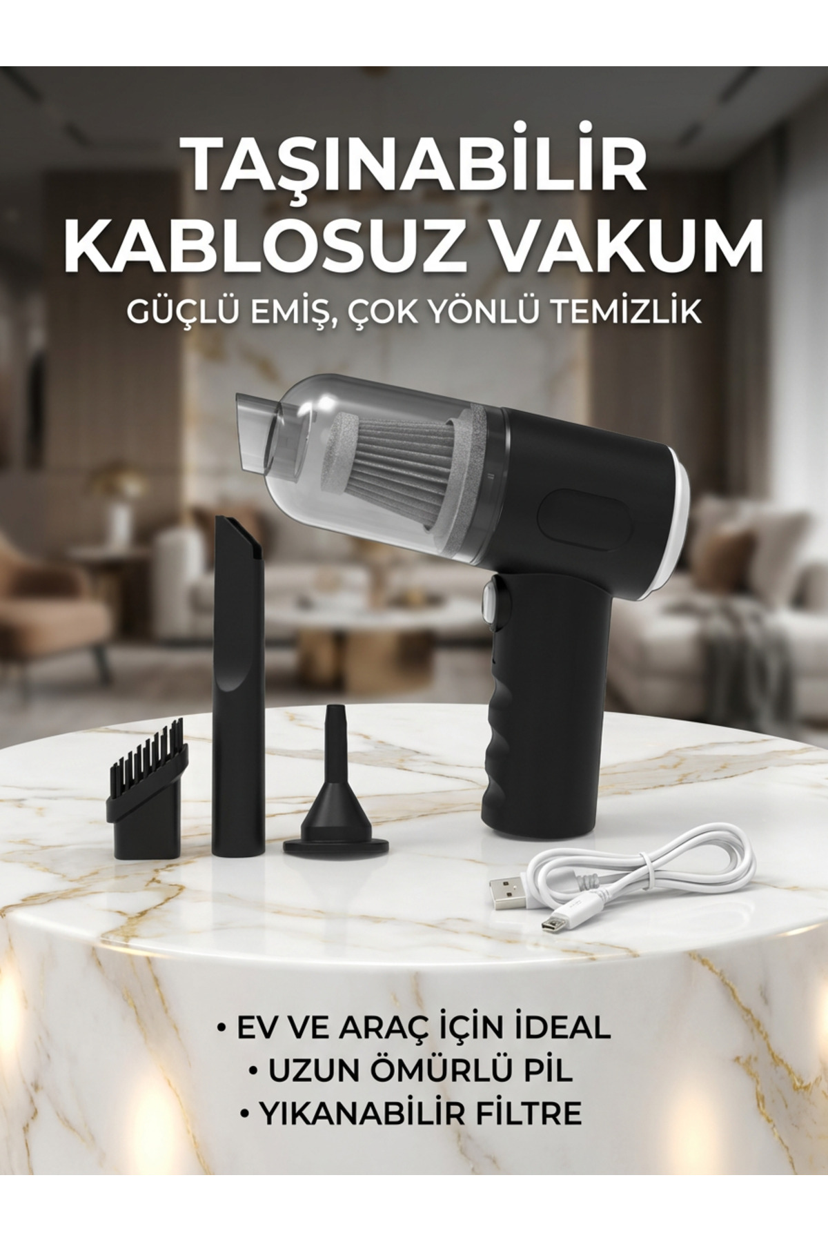 Kensa Mini Vakumlu Araç Süpürgesi El Süpürgesi Şarjlı Çok