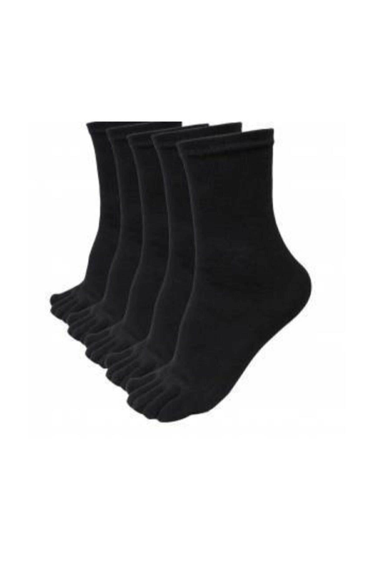 Cotton Socks for Size 37-44 Feet with 6 Pairs of Toes Black