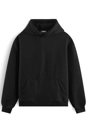 3 ROPE Unisex Siyah Oversize Kapüşonlu Içi Polarlı 3 Iplik Basic Pamuklu Swea...