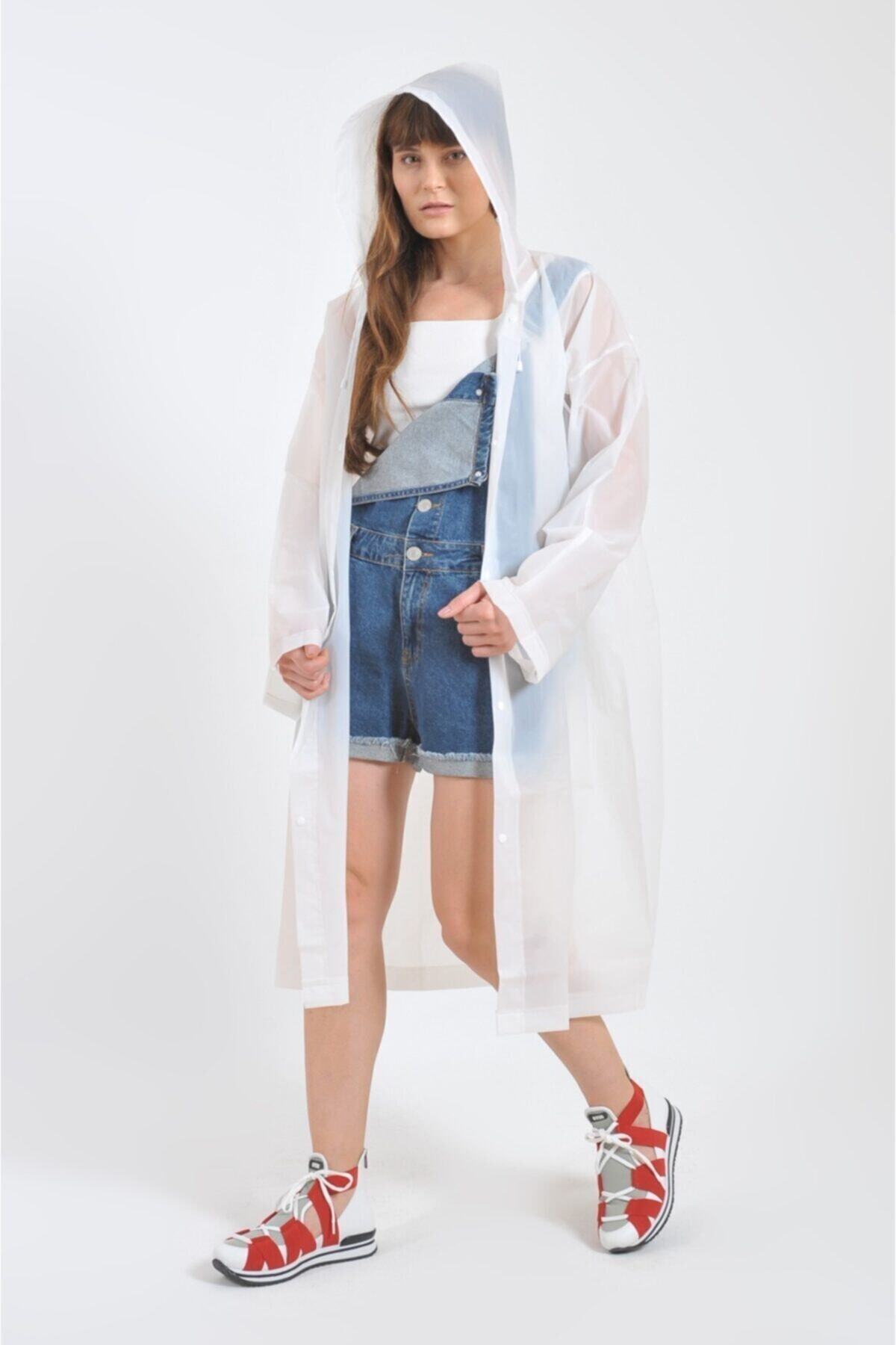 İMEXTECH  Unisex Beyaz Eva Kumaş Su Rüzgar Geçirmez Yağmurluk - Görsel 5