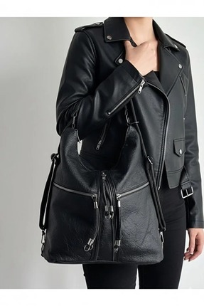 H&D COLLECTİON Yumuşak Suni Deri Siyah Omuz ve Sırt Çantası Olarak Kullanılab...