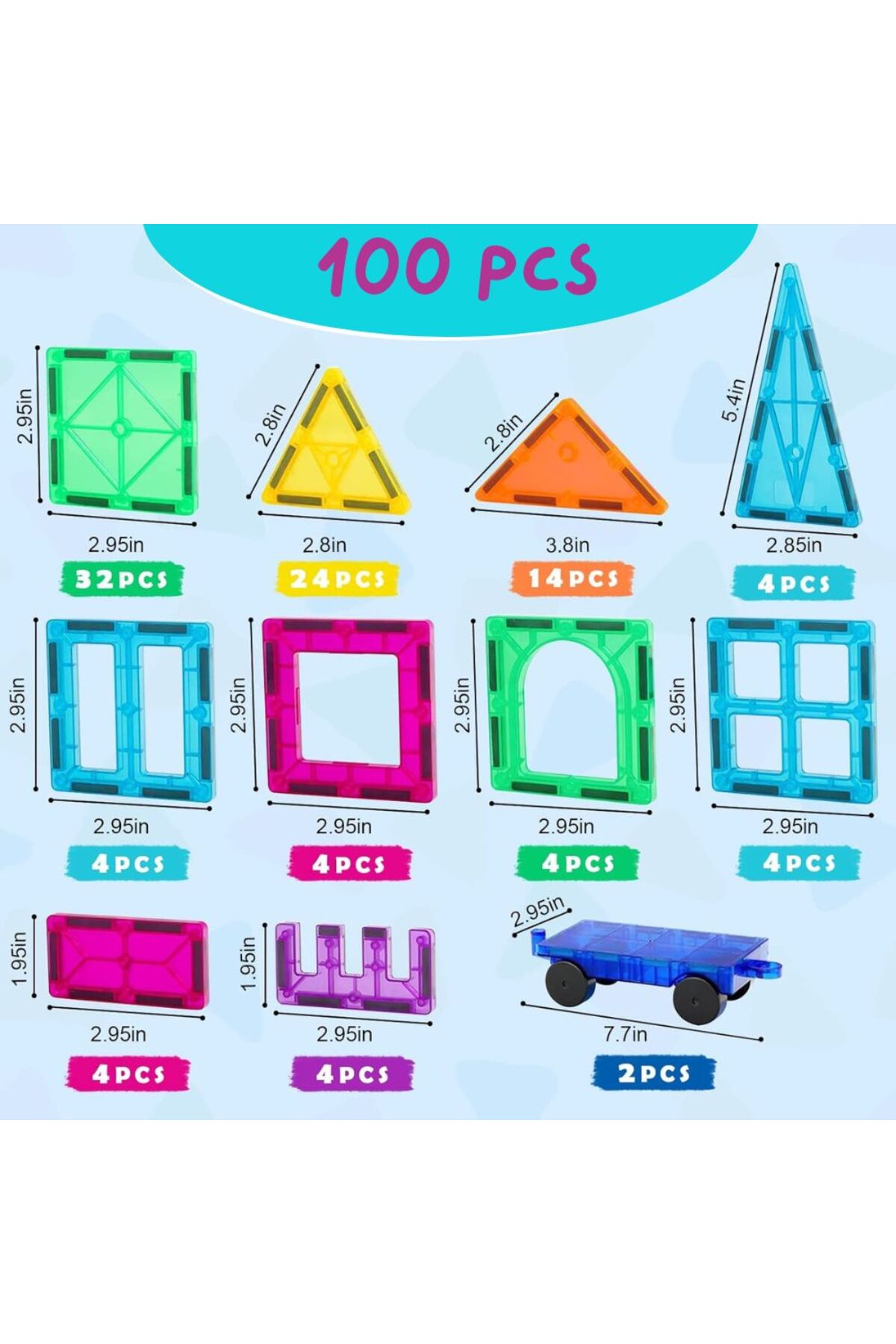 مجموعه ۱۰۰ تایل ساختنی مغناطیسی، بلوک‌های آموزشی STEM برای کودکان بالای ۳ سال، اسباب‌بازی ساخت‌وساز سه‌بعدی