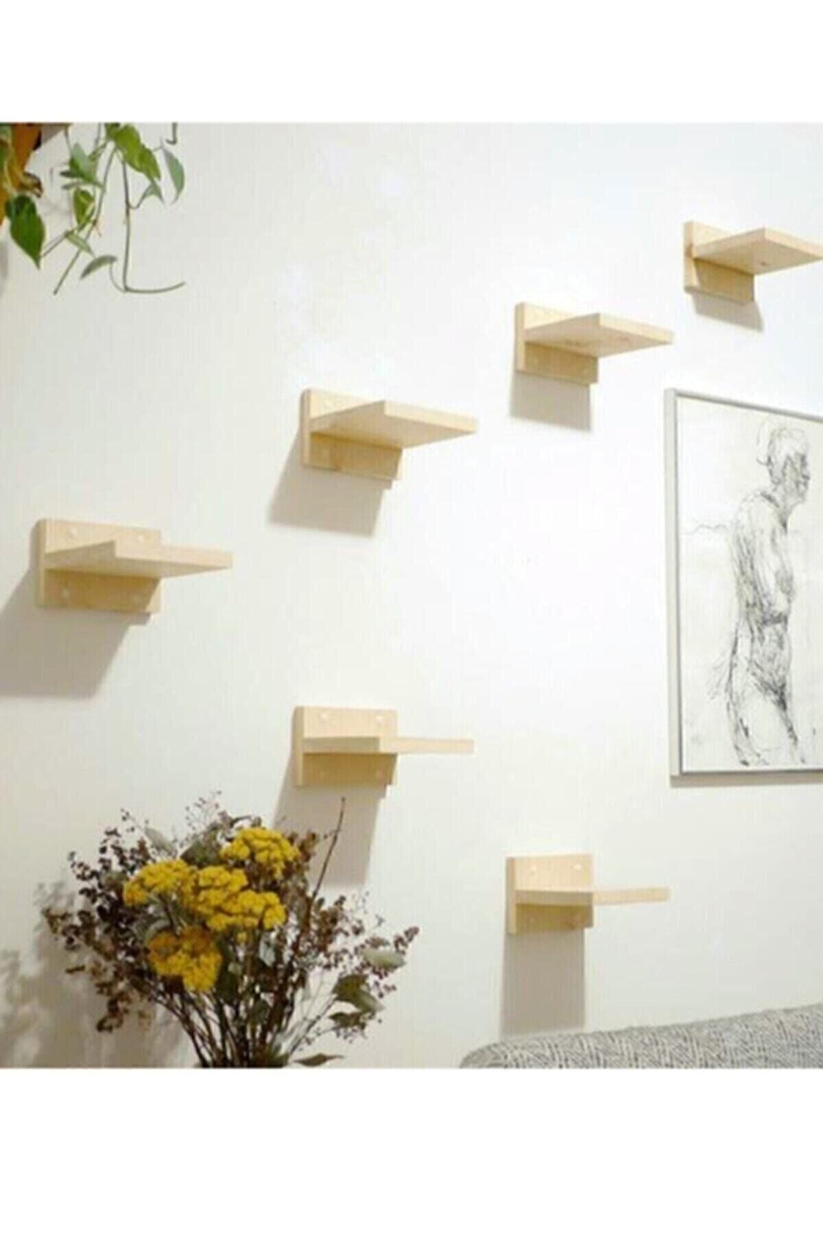 Doğal Çam Ağacı 3'lü Kedi Tırmanma Duvar Rafı (Derinlik 17 cm X Genişlik 30 cm)