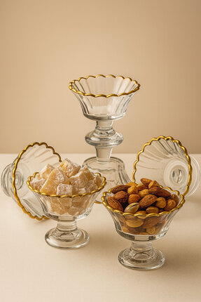 Mutfiko Lokumluk Çerezlik İkramlık Sunum Kabı 6’lı Set - Altın Yaldız Kenarlı...