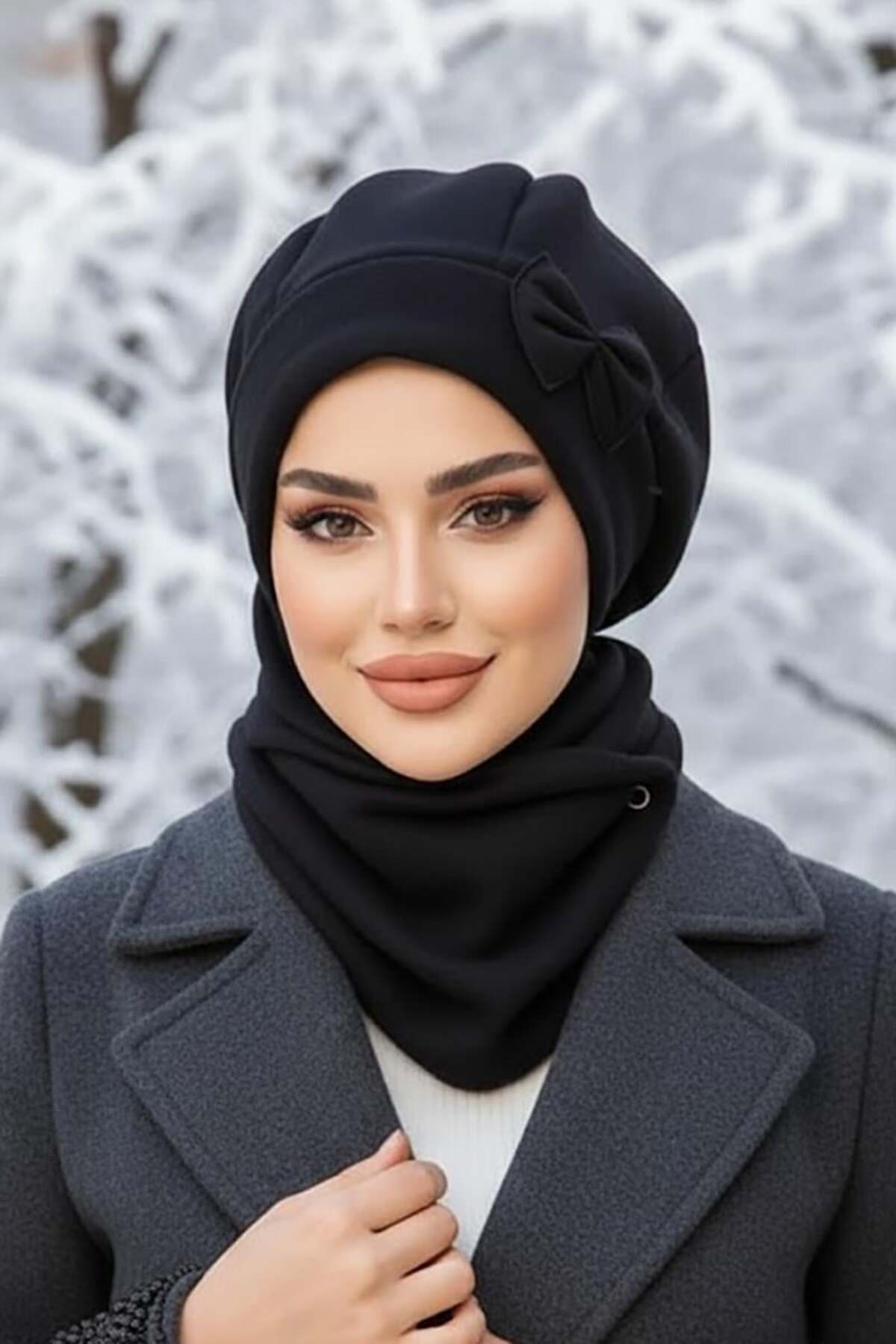 Aişe tesettür Siyah Fiyonklu Tesettür Bere Ve Etol Takım