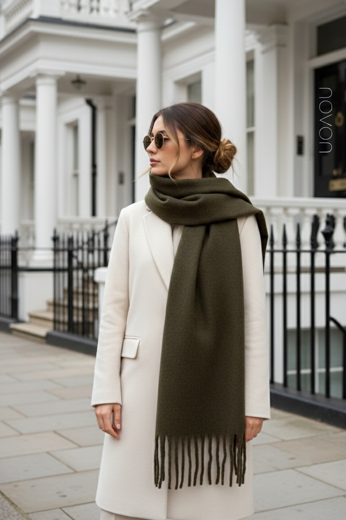 novon  Klein Soft Touch Püskül Detaylı Yün Dokulu Premium Saçaklı Atkı (195 x 45 cm) - Görsel 2